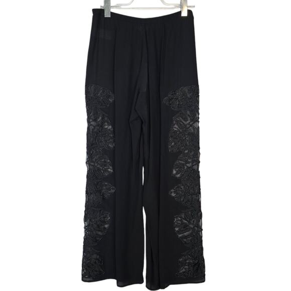 L'Agence Geraldine Monstera Cover-Up Wide Leg Pants Black Beaded Sheer S NEW - Picture 3 of 10